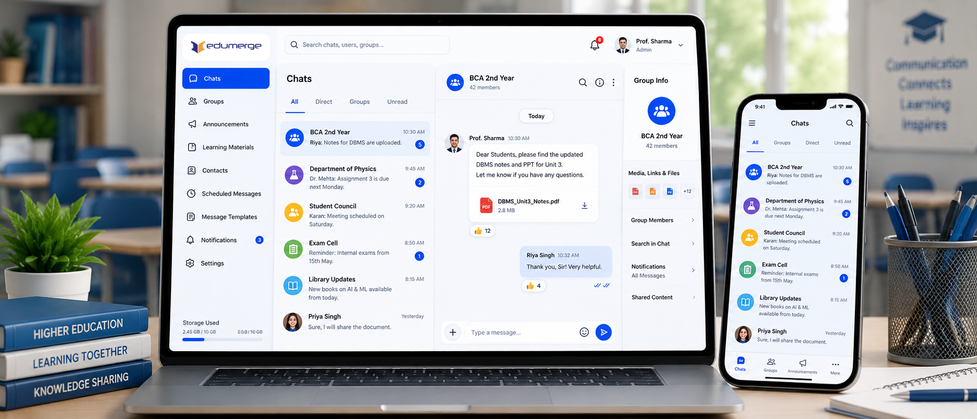 edumerge chat & content sharing for seamless communication in colleges and universities
